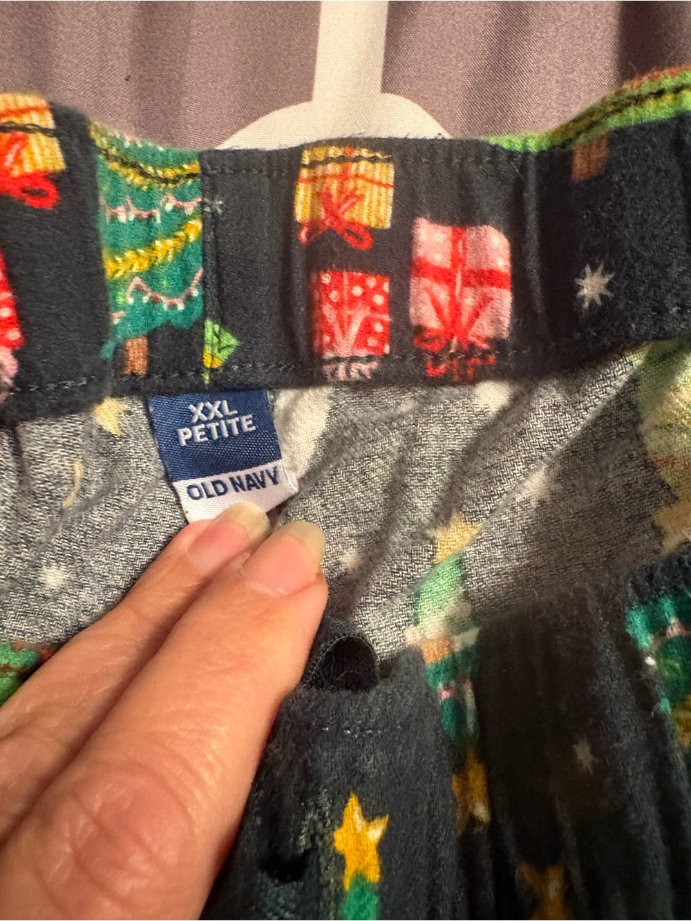 Women’s Christmas Tree Print Pajama Pants - Navy & Green - Picture 3 of 4